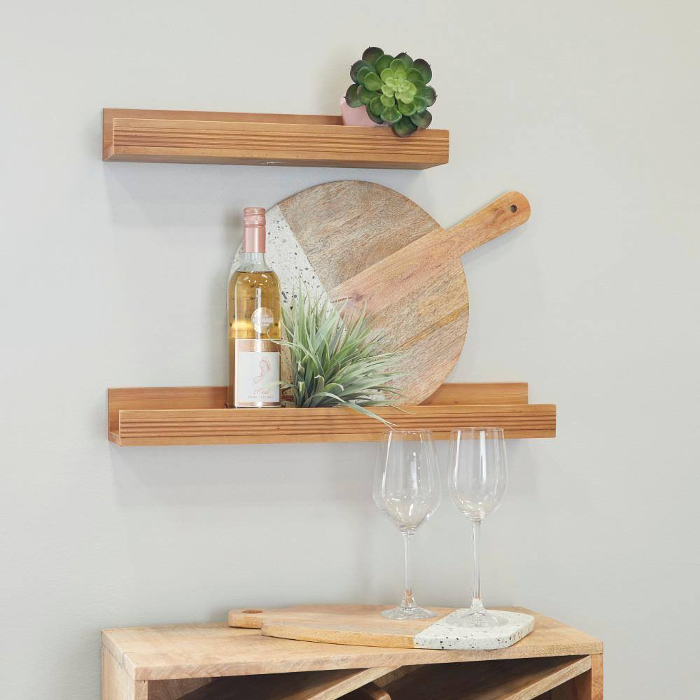 Litton Lane Brown 2 Shelves Wood Wall Shelf with Lip (Set of 2)