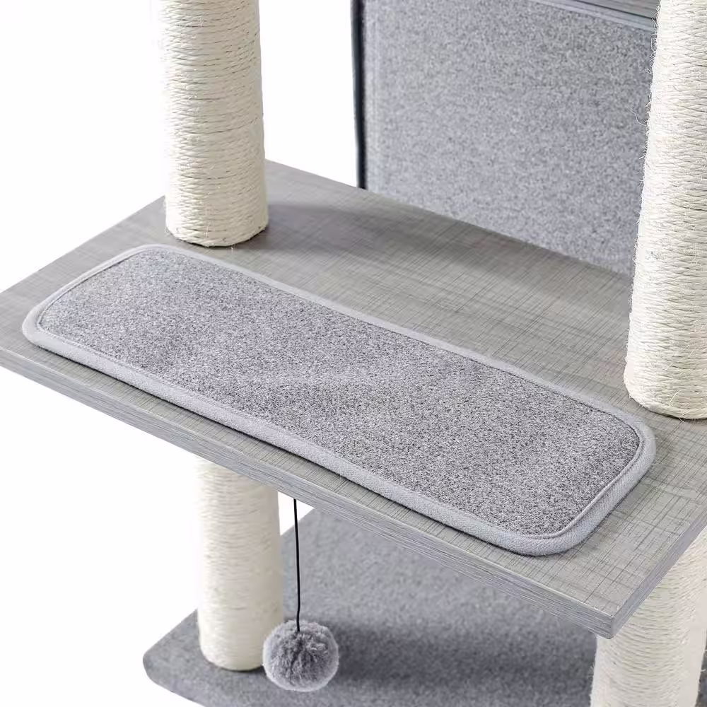 Foobrues 50.8 in. H Pet Cat Scratching Posts and Trees Cat House in Gray