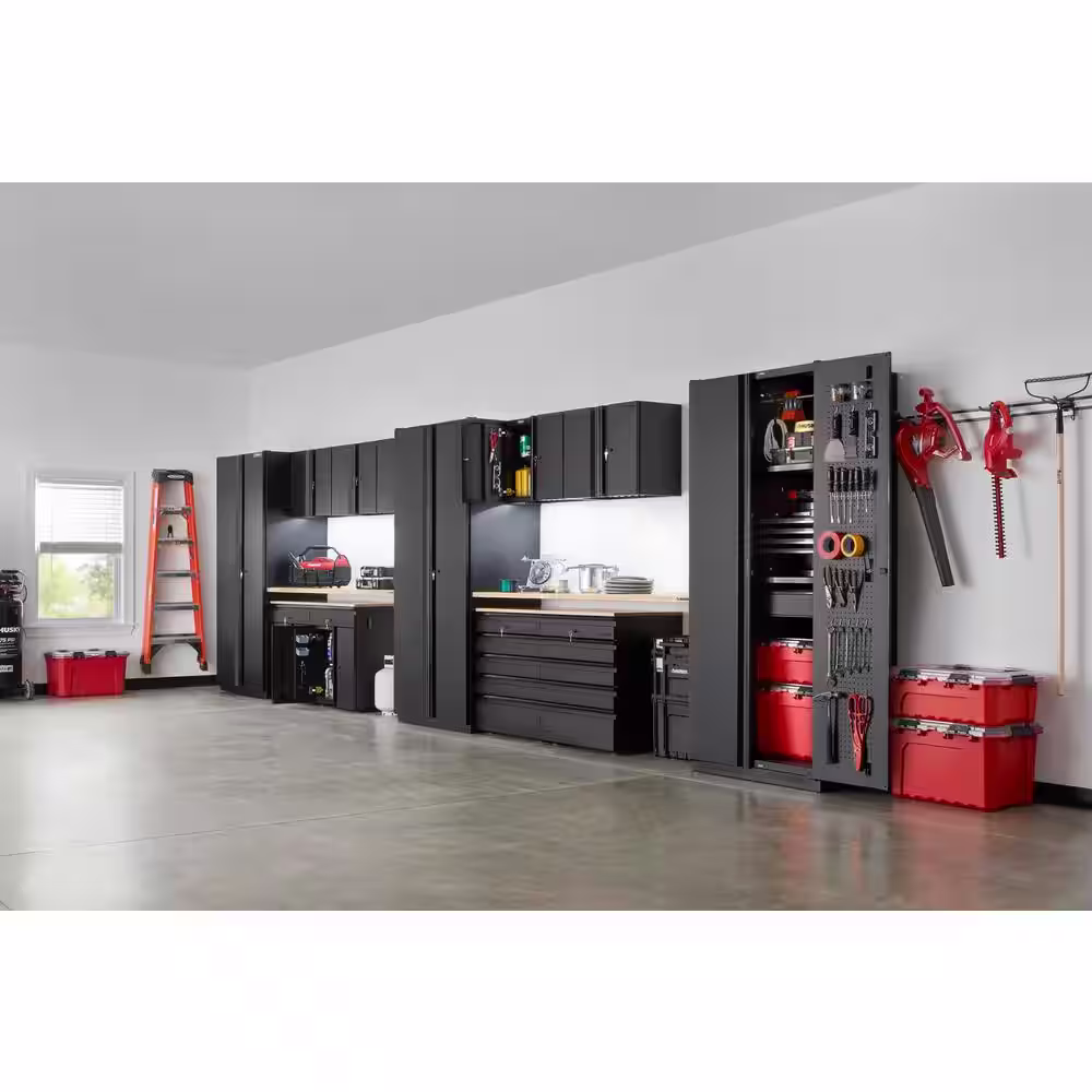 Husky 14-Piece Heavy Duty Welded Steel Garage Storage System in Black (276 in. W x 81 in. H x 24 in. D)