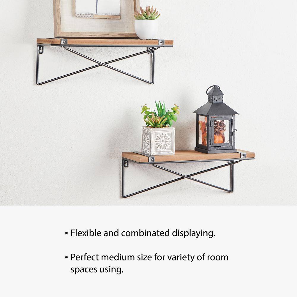 Glitzhome Rustic Farmhouse Metal Wooden Wall Shelf (Set of 2)