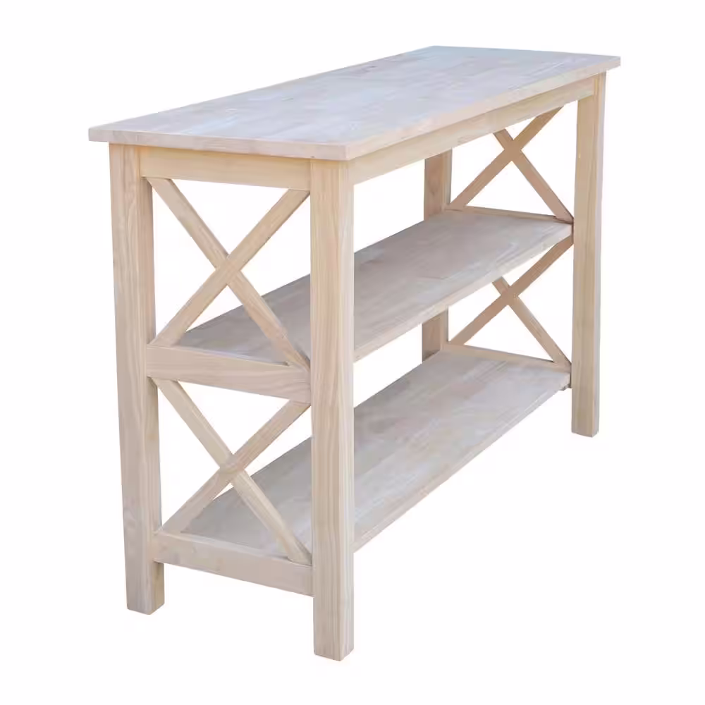 International Concepts Hampton 48 in. Unfinished Standard Rectangle Wood Console Table with Shelves