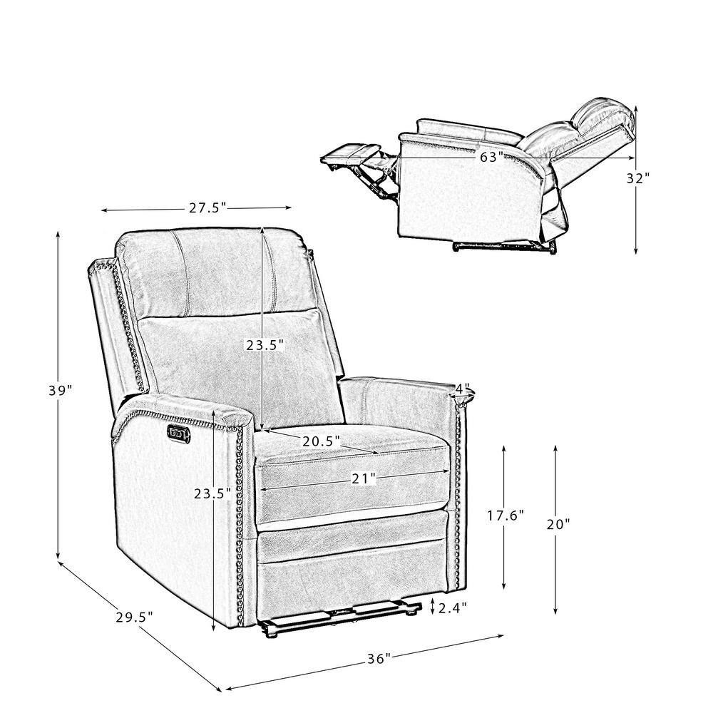 JAYDEN CREATION Valentino Transitional Camel Electric Genuine Leather Recliner with Nailhead Trims and Metal Base Set of 2