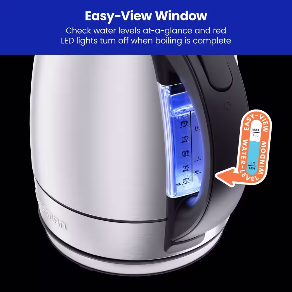 Chefman 1.7 Liter Stainless Steel Electric Tea Kettle Water Boiler with Automatic Shutoff Hot Water Electric Kettles