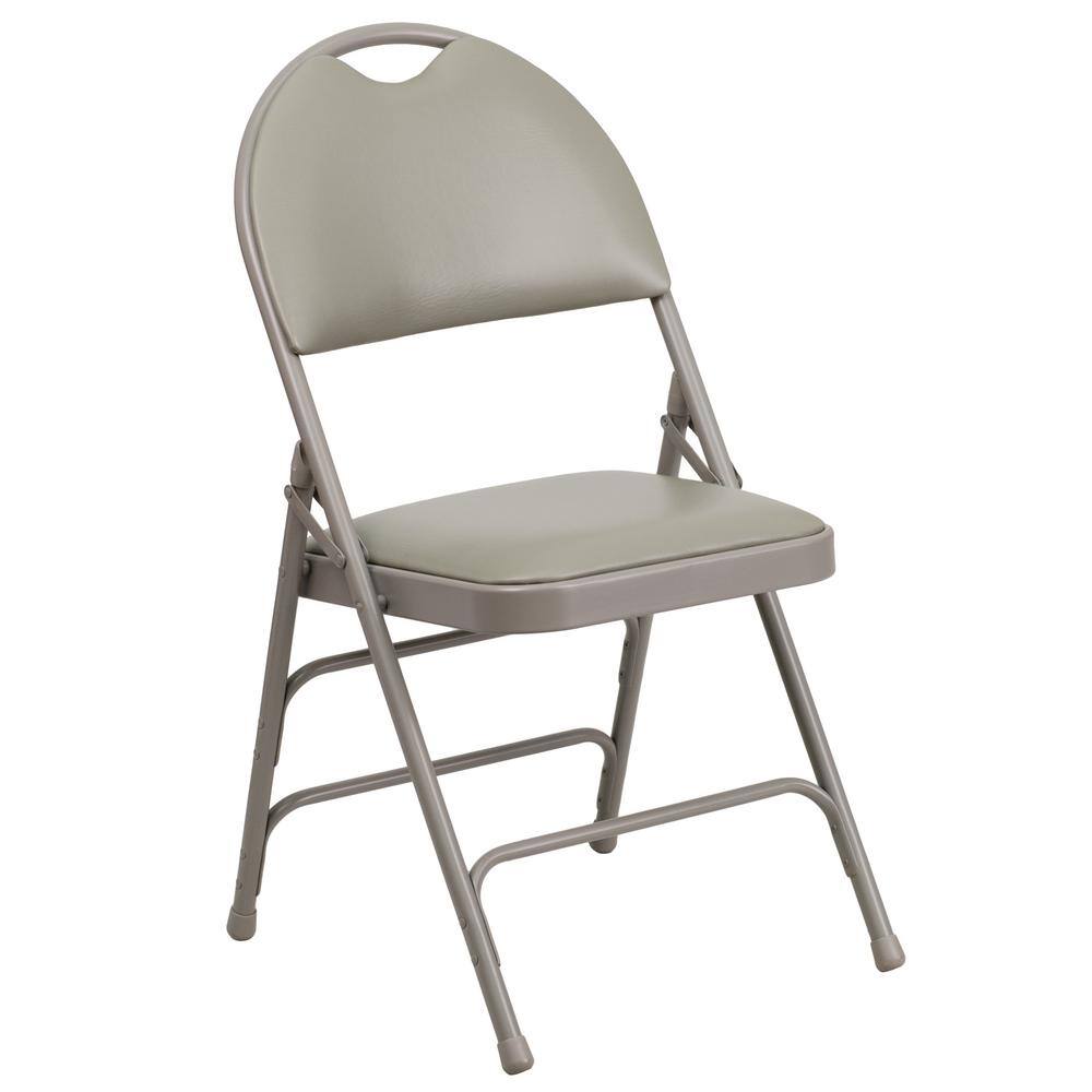 Flash Furniture Hercules Series Extra Large Ultra-Premium Triple Braced Gray Vinyl Metal Folding Chair with Easy-Carry Handle