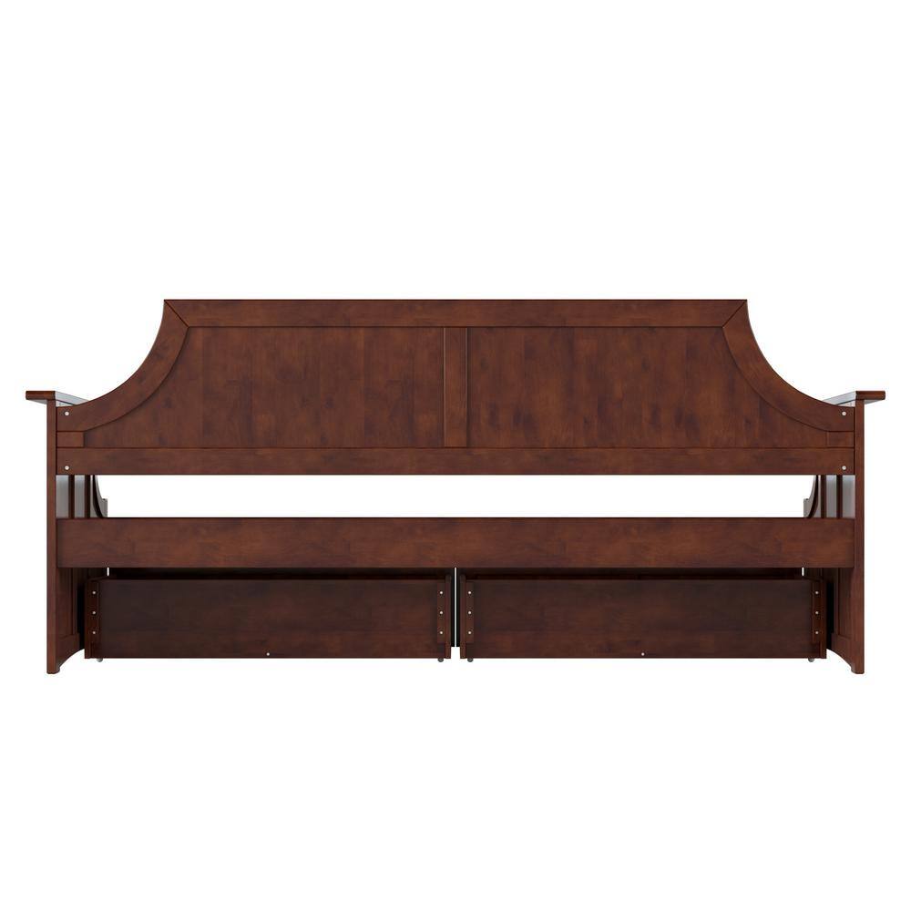 None Cambridge Walnut Twin Solid Wood Daybed with Set of 2-Bed Drawers