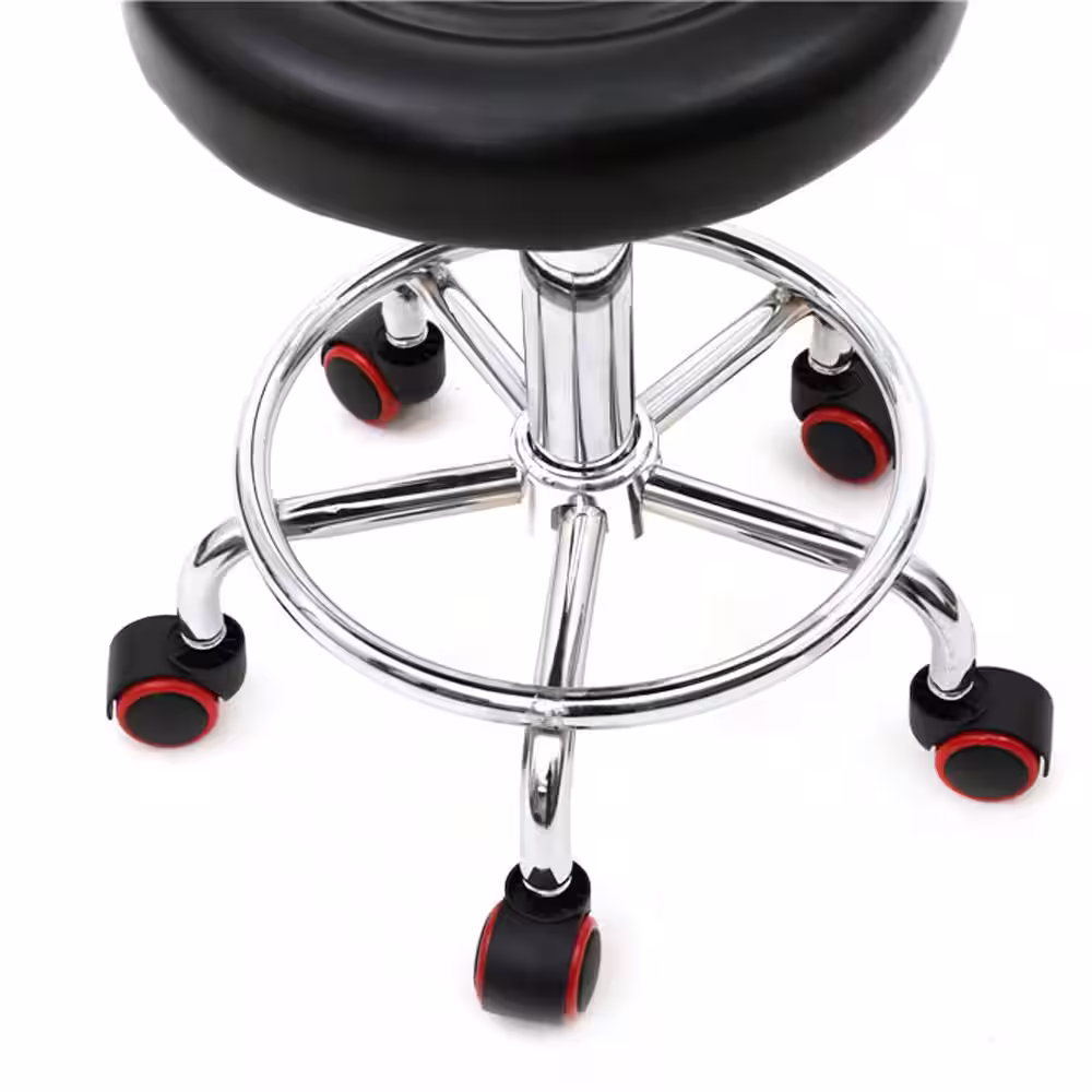 None 34 in. Height Black PU Leather Seat Adjustable Salon Stool with Back Office Rolling Chair