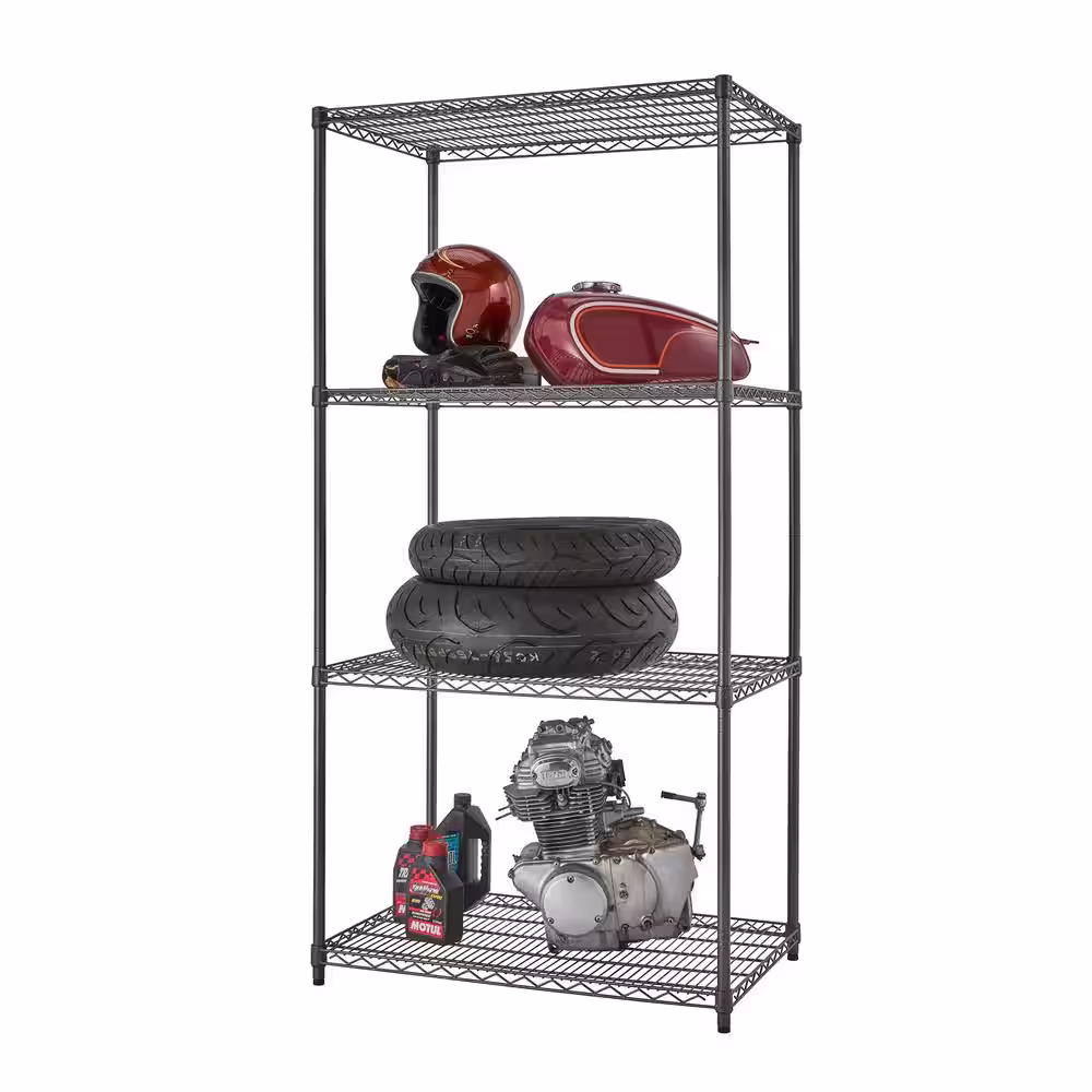 TRINITY PRO Black Anthracite 4-Tier Steel Wire Garage Storage Shelving Unit (36 in. W x 72 in. H x 24 in. D)
