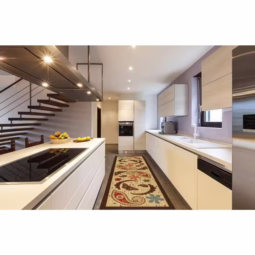 Ottomanson Sara Collection Non-Slip Rubberback Paisley Design 2x5 Kitchen Runner Rug, 1 ft. 8 in. x 4 ft. 11 in., Beige Paisley