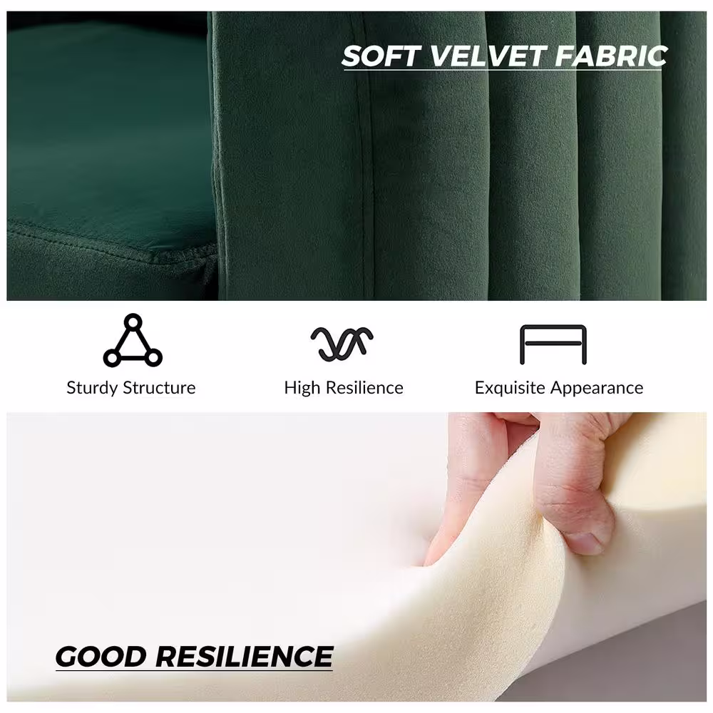 JAYDEN CREATION Ennomus Modern Green Velvet Cushion Back Club Chair with Golden Metal Legs and Track Arms (Set of 2)