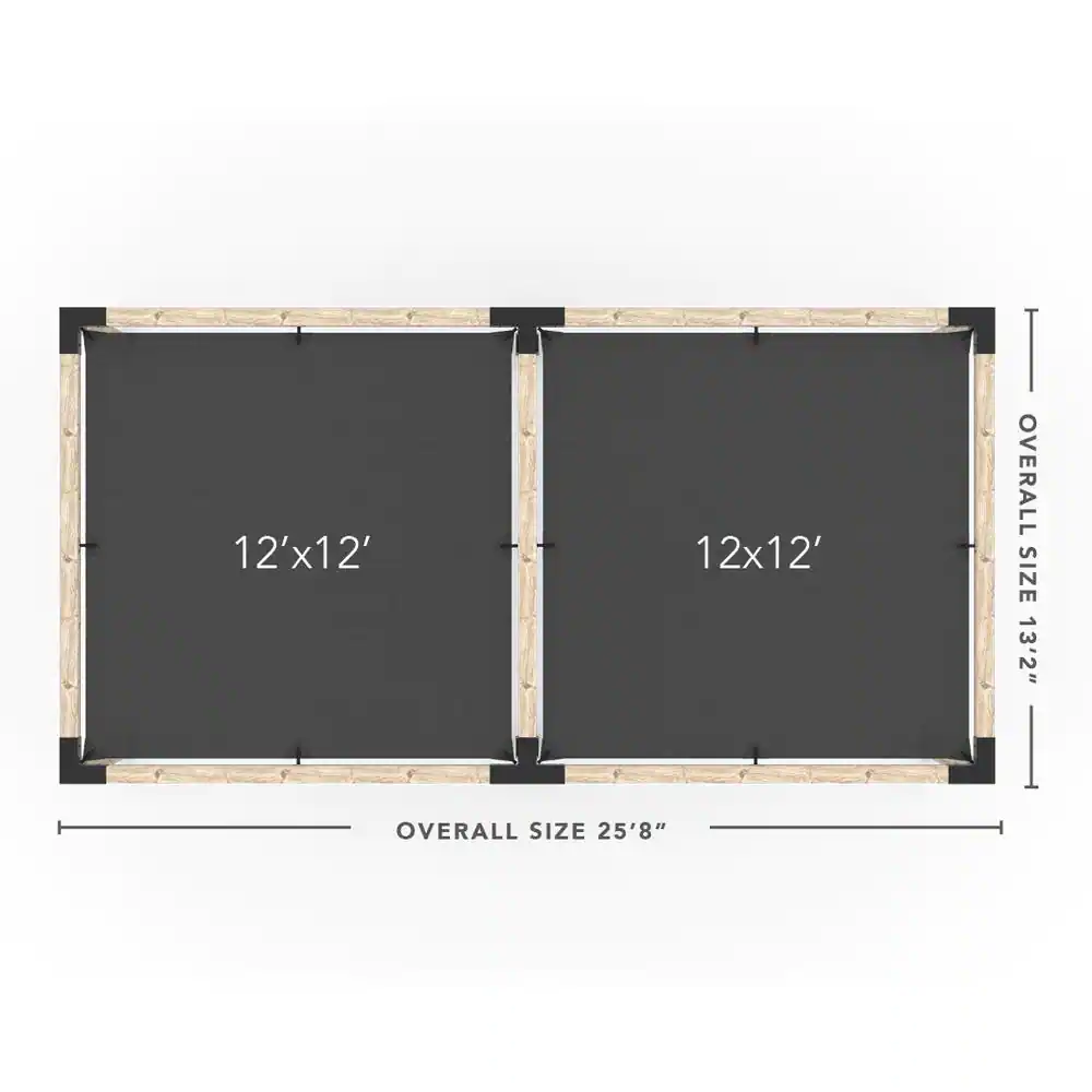 TOJA GRID 12 ft. x 24 ft. Double Pergola Kit with 2 Graphite Shade Sails, for 6x6 Wood