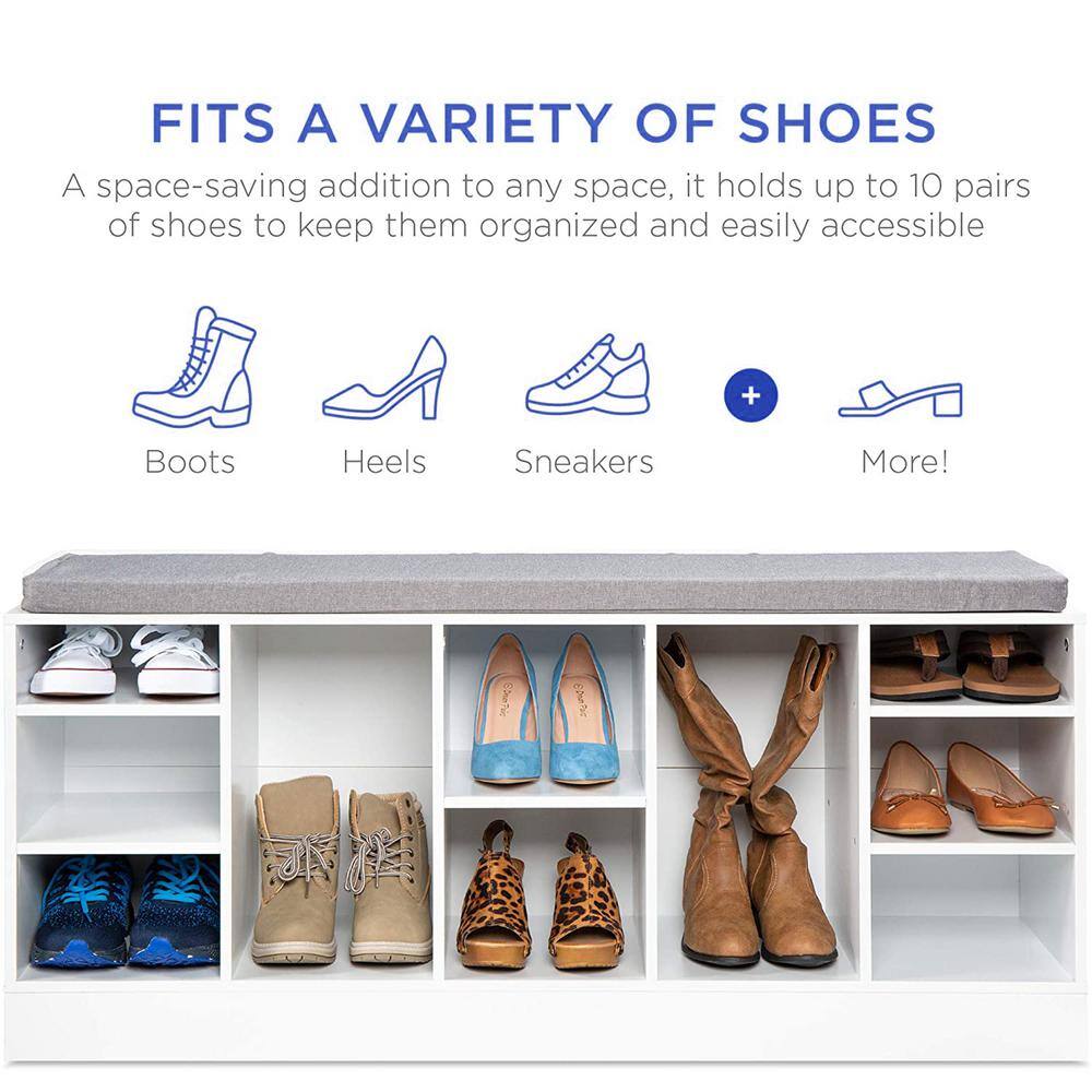 None 21.5 in. H 10-Pair White Wood Shoe Rack Bench 4-Tier Storage Shelf