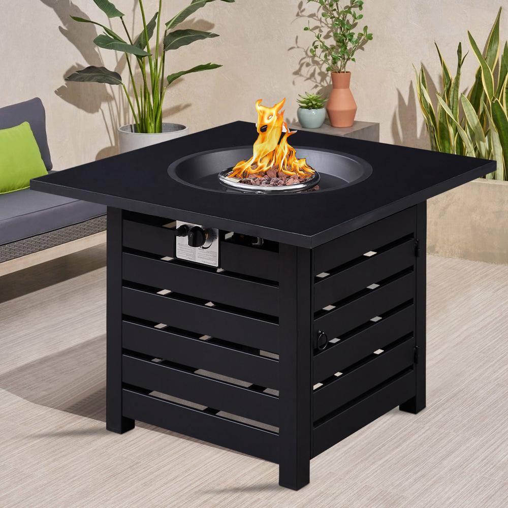 None 31.77 in. W x 23.62 in. H Square Black Metal Base Propane Gas Fire Pit with Black Ceramic Table Top