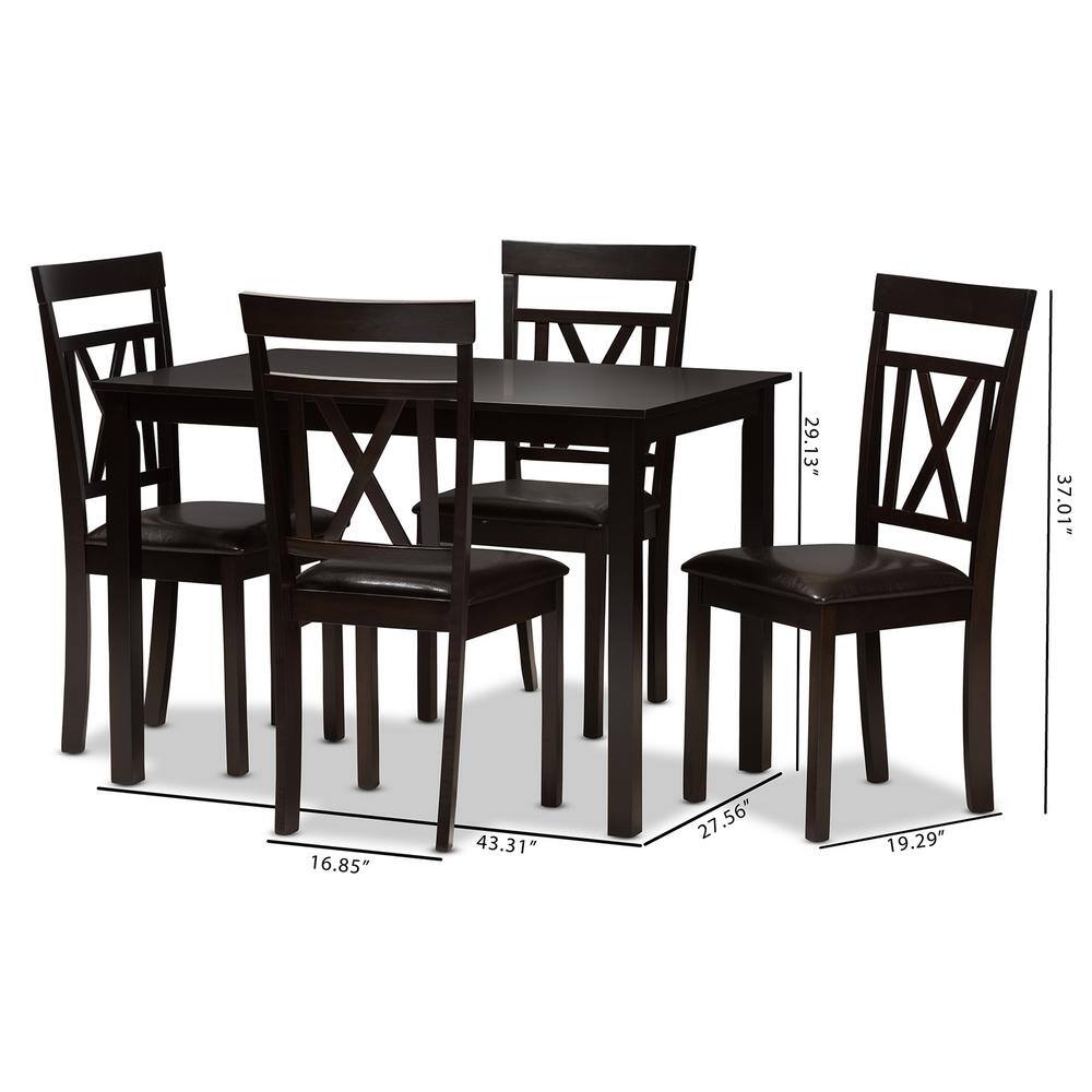 Baxton Studio Rosie 5-Piece Dark Brown Dining Set