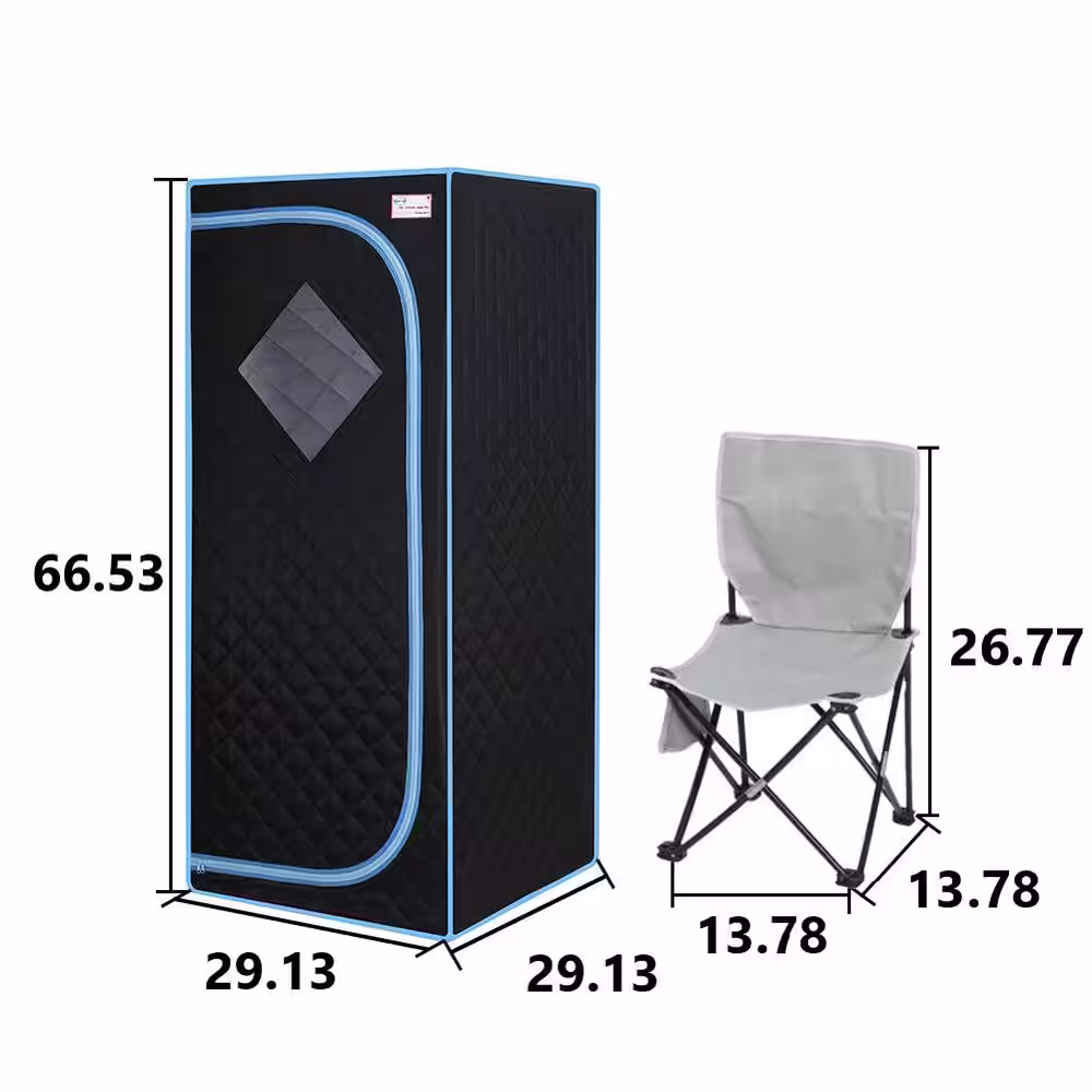 Tidoin 1-Person Black Infrared Sauna with Sauna Tent, Remote Controller, Steam Generator, Mat Board and Foldable Chair