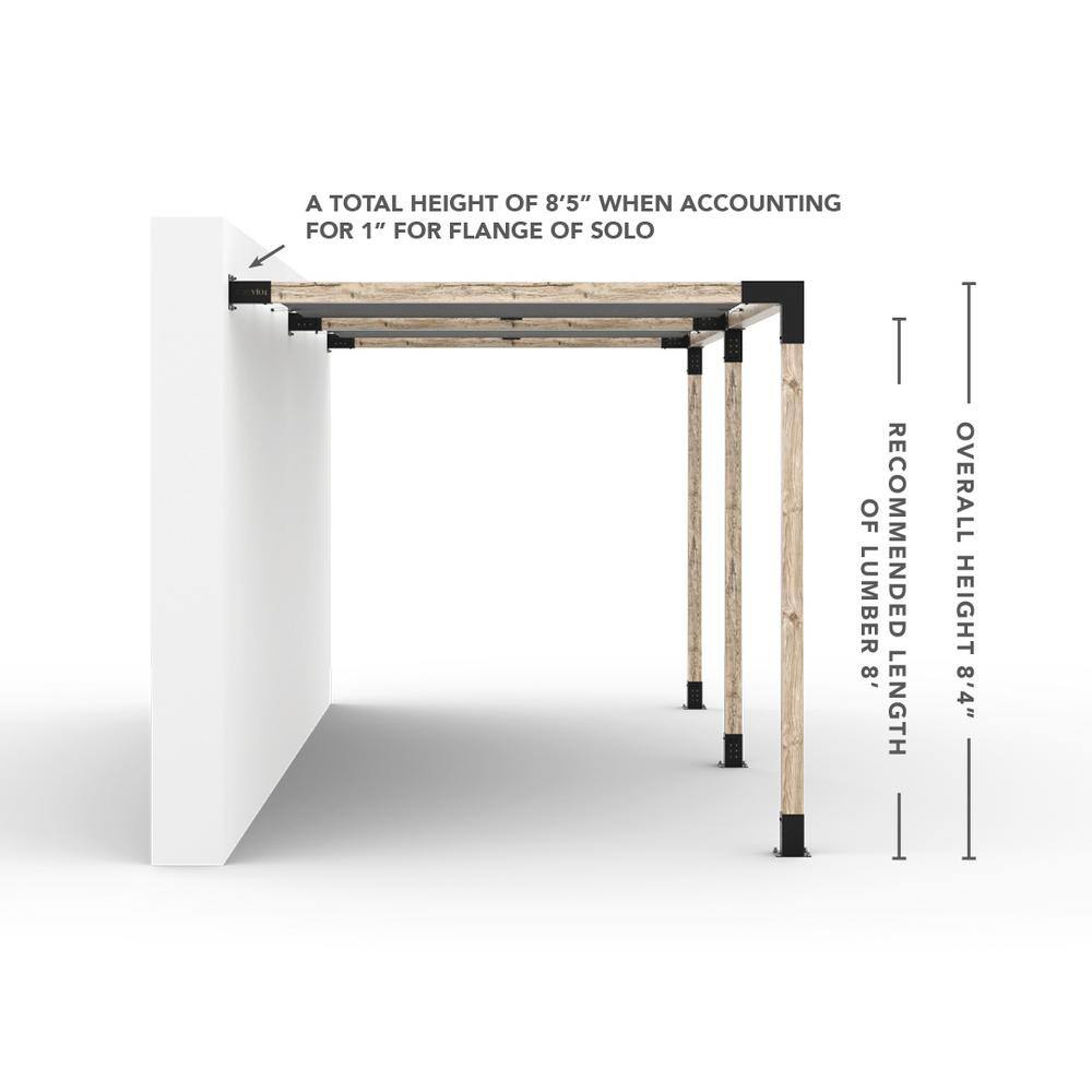 TOJA GRID 8 ft. L x 20 ft. W Double Wall Mount Pergola Kit with 2 Denim Shade Sails, 4x4 Wood