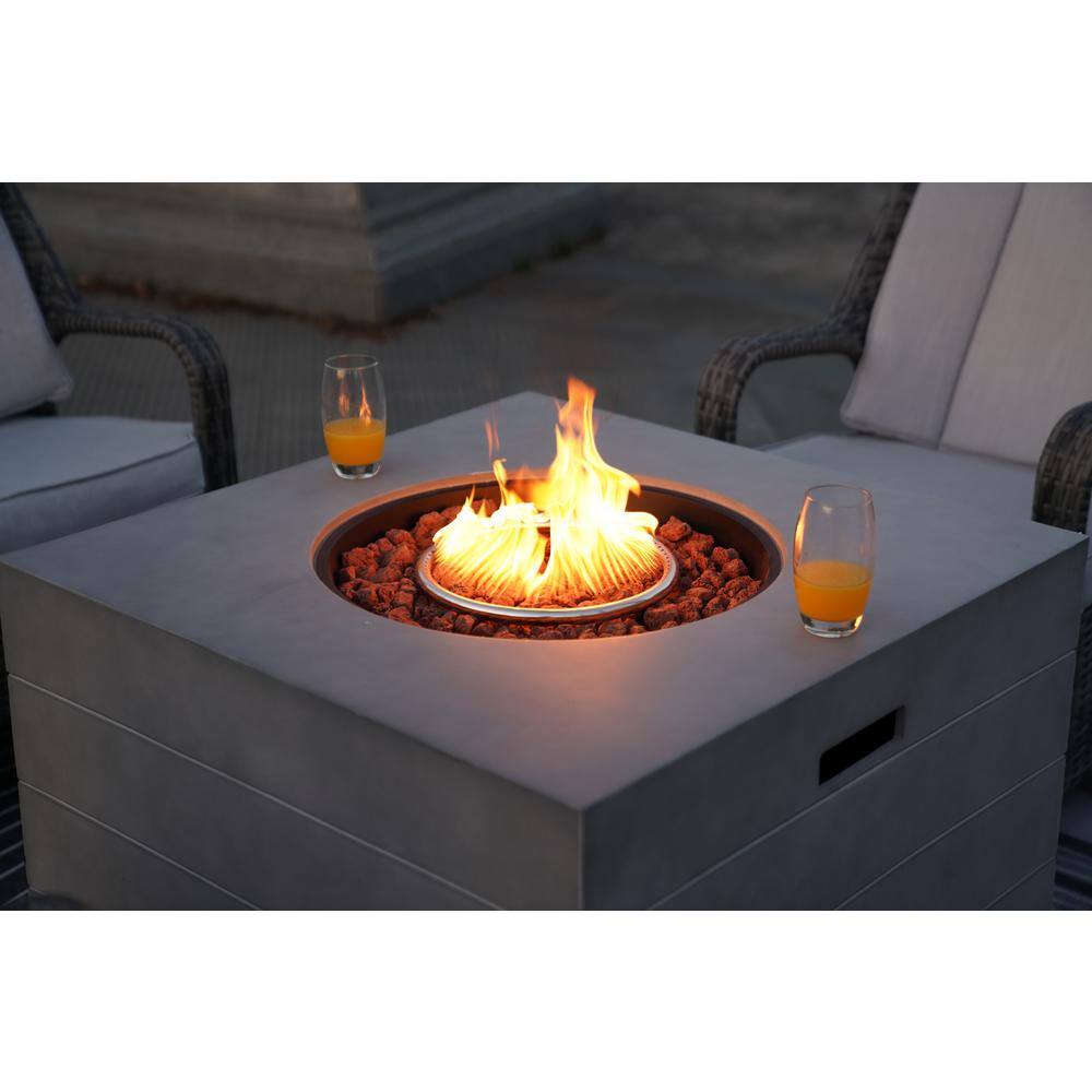 moda furnishings Cement Gray Square Stone and Fiberglass Outdoor Fire Pit Coffee Table
