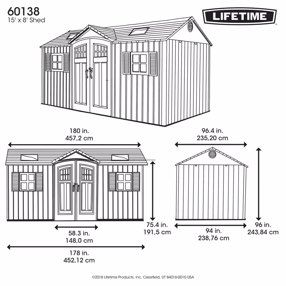Lifetime 15 ft. x 8 ft. Resin Garden Building Shed
