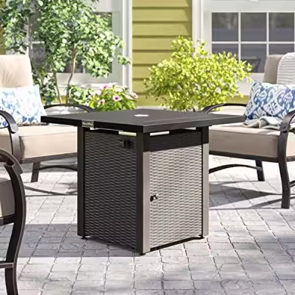 None 28 in. 50000 BTU Metal Propane Fire Pit Table (Black)