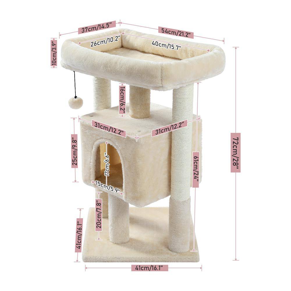 Foobrues 28.40 in. H Cat Scratching Posts and Trees with Condos and Spacious Perch in Beige