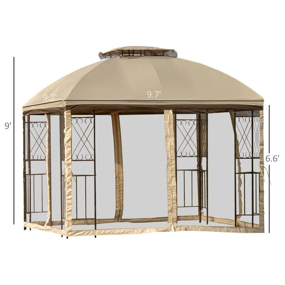 Outsunny 10 ft. x 10 ft. Beige Backyard Gazebo Cabana with Removeable Mesh Curtains