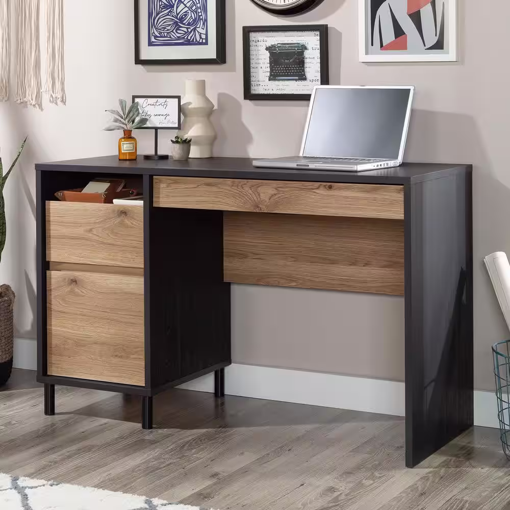 SAUDER Acadia Way 47 in. Raven Oak Computer Desk with Flip-Down Keyboard Drawer