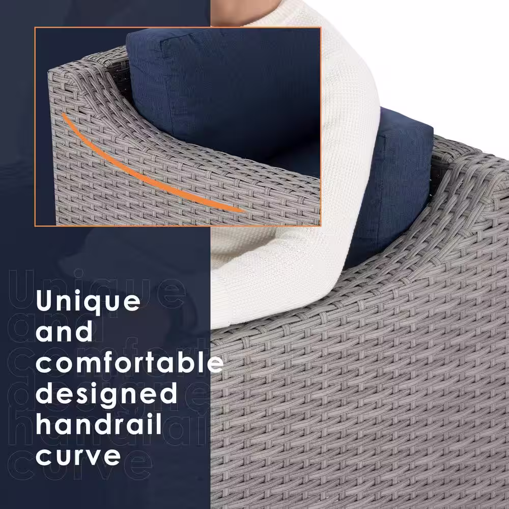 None 4-Piece Wicker Patio Conversation Set with Blue Cushions