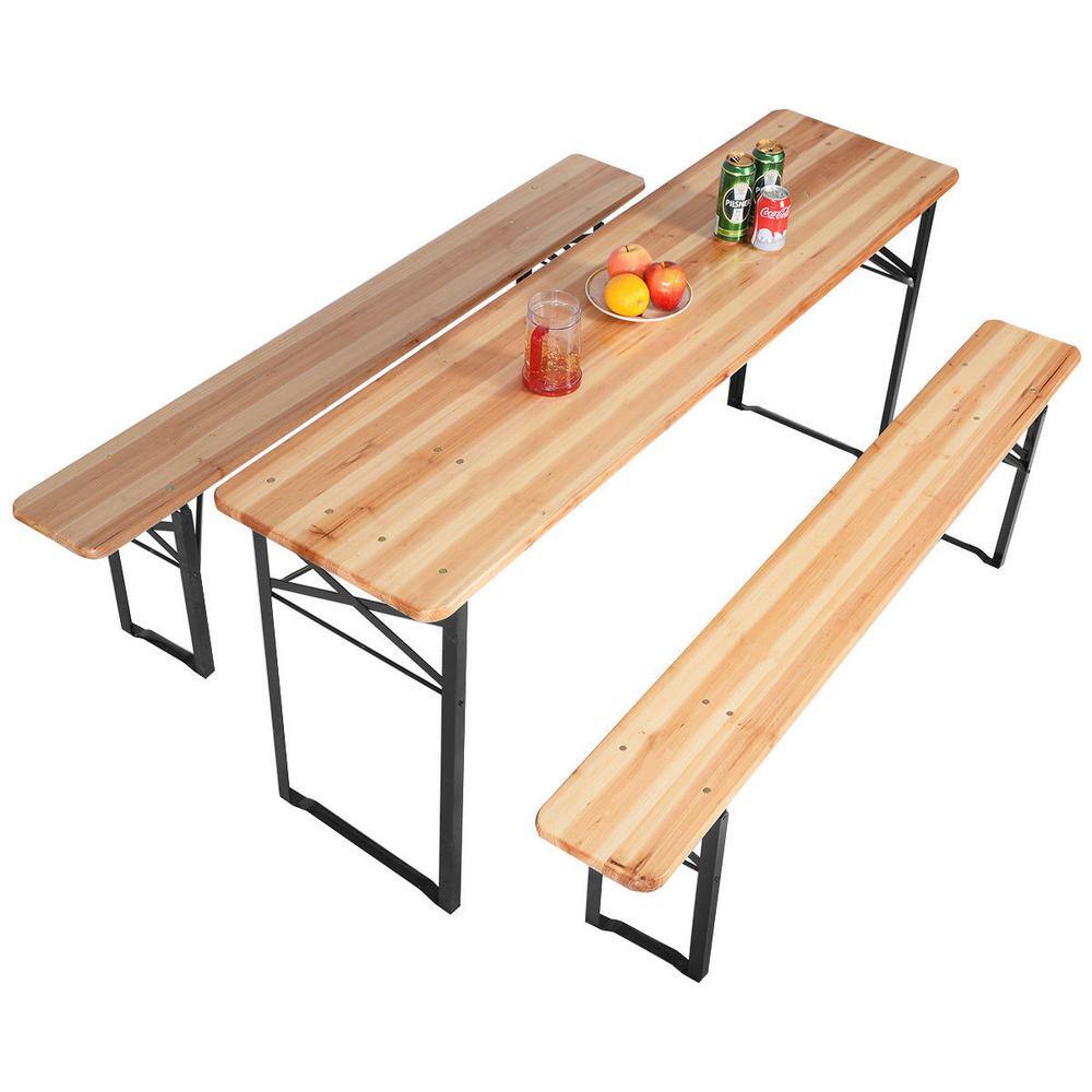 Costway Black Wood Picnic Table with Extension
