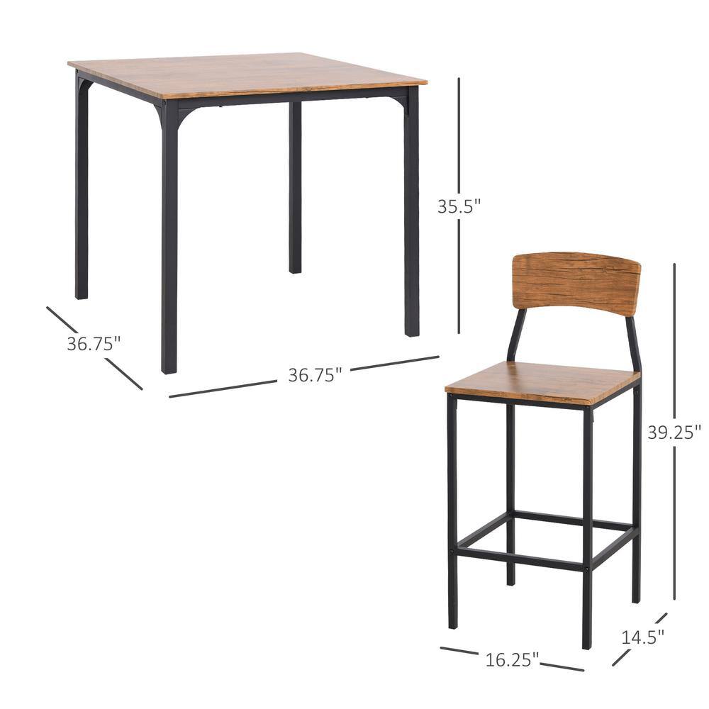 HOMCOM 5-Piece Walnut Counter-Height Dining Table Set with Footrests and Metal Legs