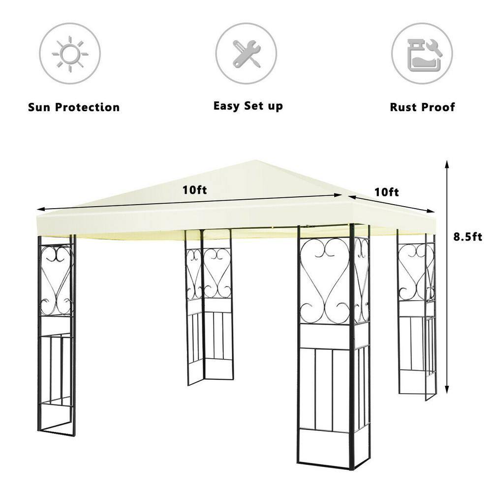 ANGELES HOME 10 ft. x 10 ft. Beige Patio Gazebo Canopy Tent Garden Shelter