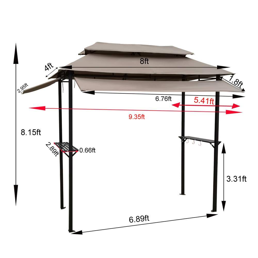 None 8 ft. x 4 ft. Metal Grill Gazebo with Soft Top Canopy and Steel Frame with Hook and Bar Counters, Fabric Mushroom