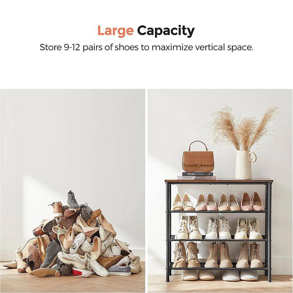 None 28 in. H 12-Pair 4-Tier Black Metal Shoe Rack