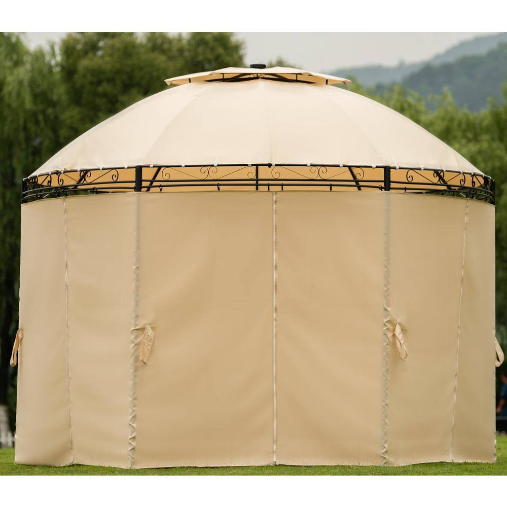 Tatayosi 10 ft. L x 11 ft. L Beige Barbecue Grill Gazebo Canopy Shelter Tent with LED lights, Removable Curtains