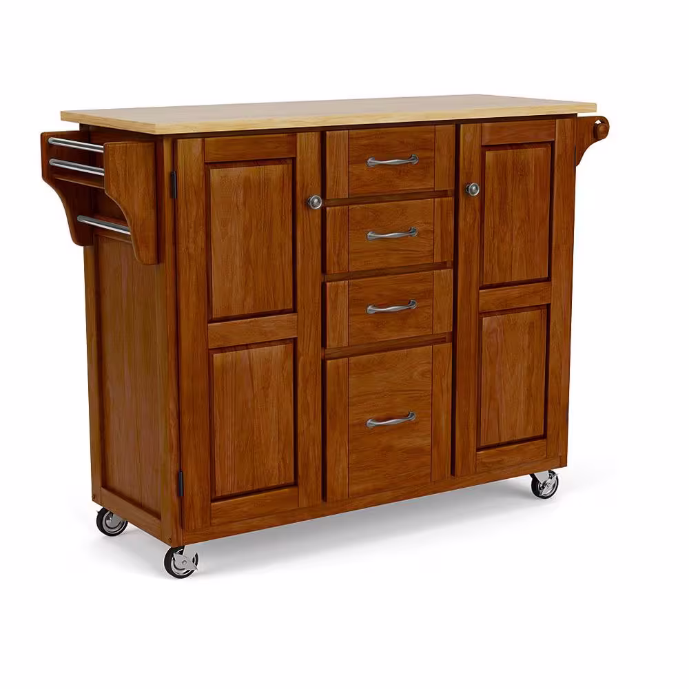 HOMESTYLES Create-a-Cart Cherry Kitchen Cart With Natural Wood Top