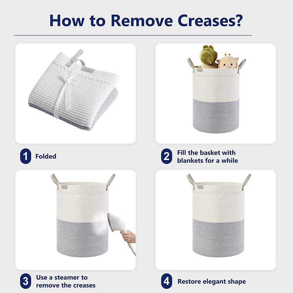 None 72L Cotton Laundry Basket Hamper White and Gray