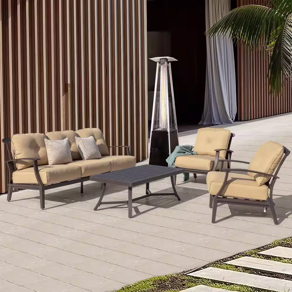 Nuu Garden 4-Pieces Aluminum Patio Conversation Set Sofa Set with Yellow Cushions