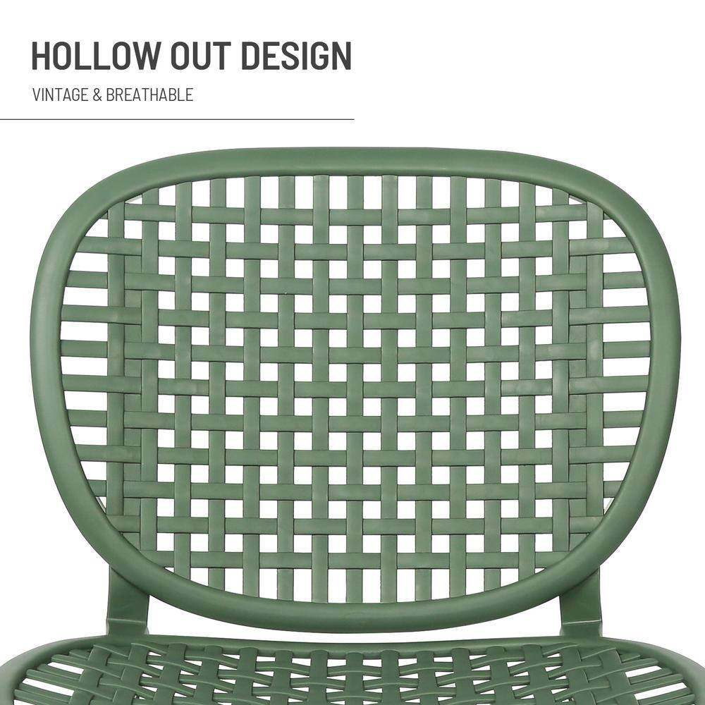 None Green3-Pieces Hollow Design Plastic Patio Conversation Bistro Set with Open Shelf and Lounge Chairs with Widened Seat