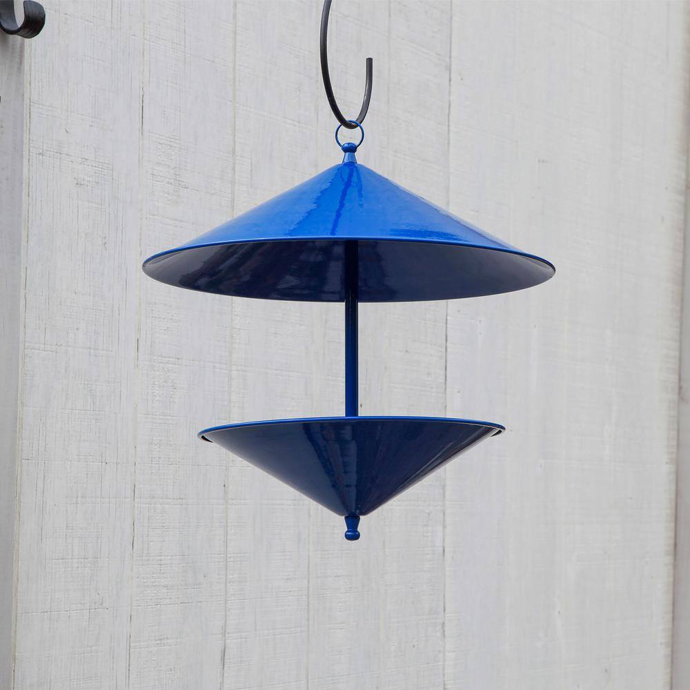 ACHLA DESIGNS 15 in. Cone-Shaped French Blue Galvanized Steel Trulli Bird Feeder