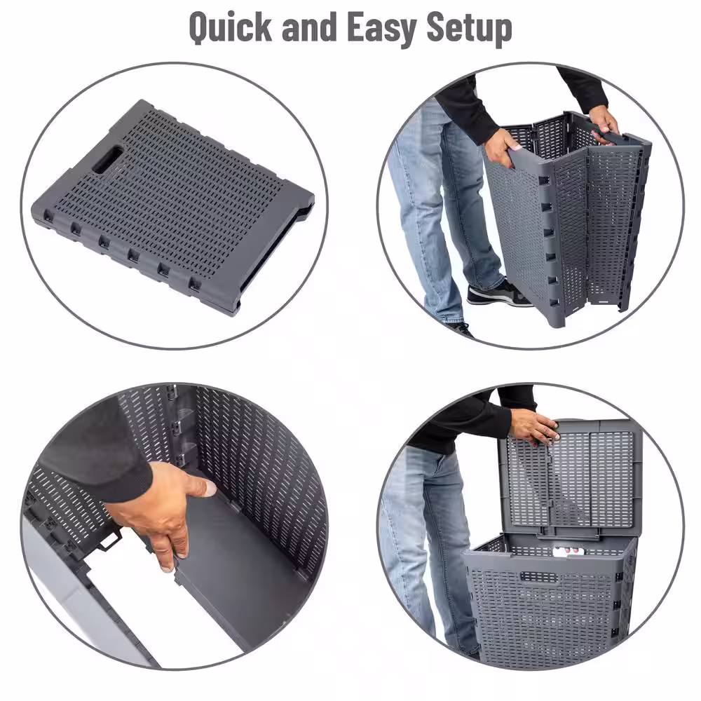 Mind Reader Basket Collection, Foldable Laundry Hamper, 61 Liter (15g/33lbs) Capacity, Cut Out Handles, Attached Hinged Lid, Gray