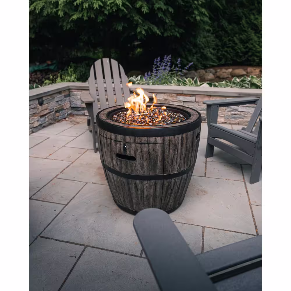 None 27 in. W x 24 in. H Outdoor Wine Barrel Gas Fire Pit with Fire Glass