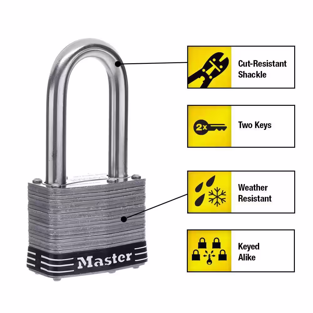 Master Lock Stainless Steel Outdoor Padlock with Key, 2 in. Wide, 2 in. Shackle, 4 Pack