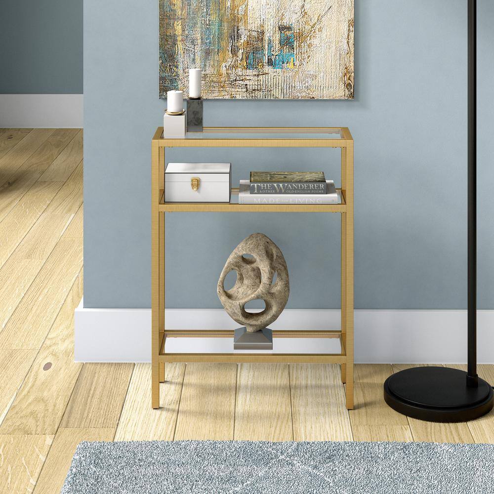 None Sivil 22 in. Brass Rectangle Glass Console Table