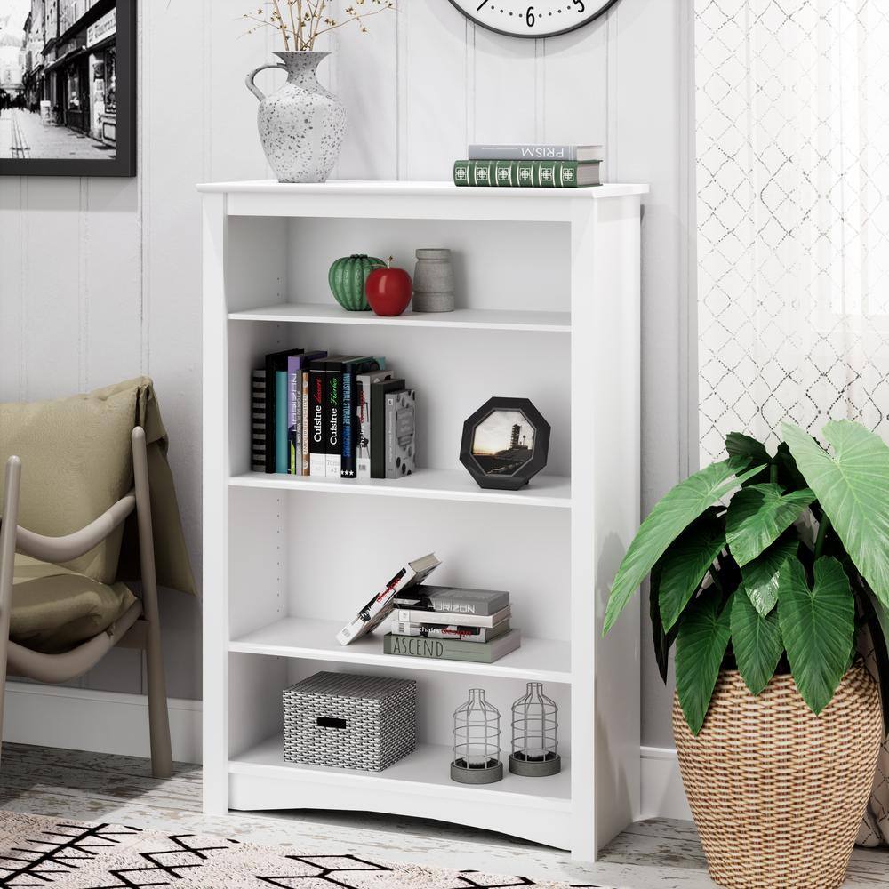 None Home Office 31.5 in. in Wide White 4-Shelf Standard Bookcase
