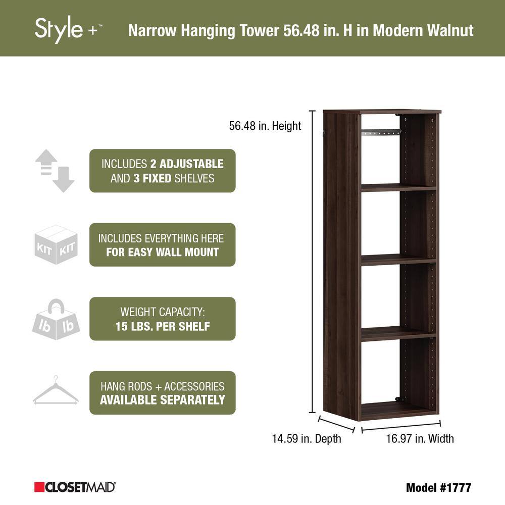 ClosetMaid Style+ 17 in. W Modern Walnut Hanging Wood Closet Tower