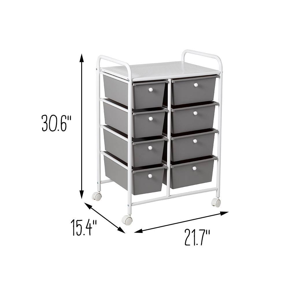 Honey-Can-Do 21.7 in. W x 30.6 in. H White/Gray Steel and Plastic 8-Drawer Cart