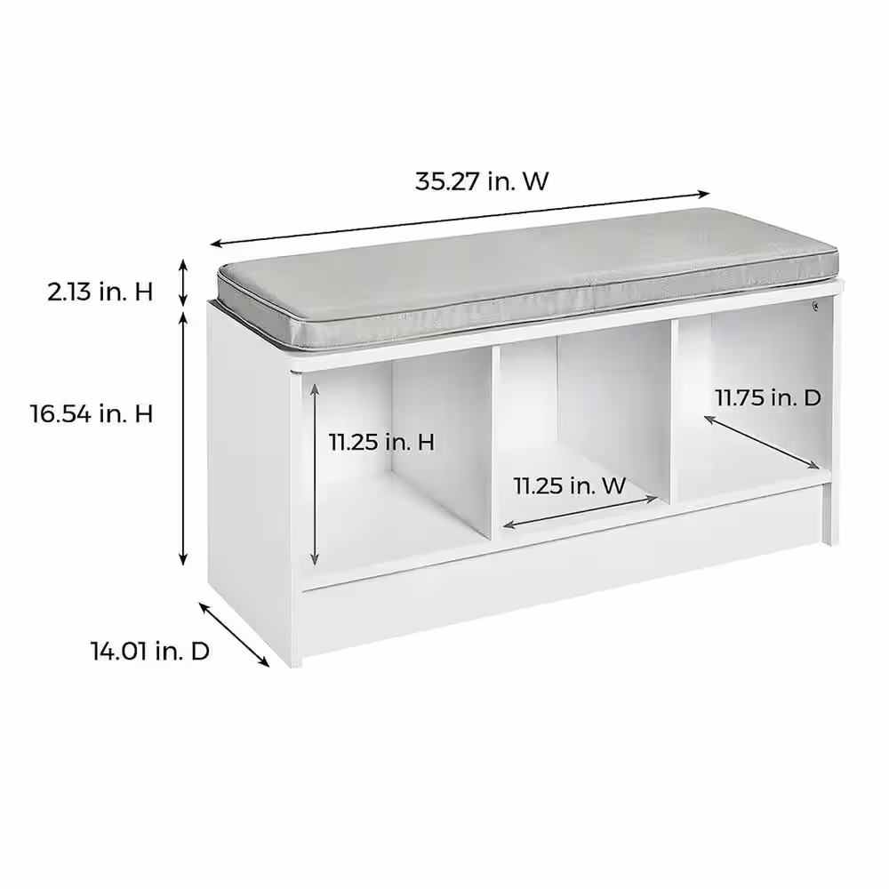 None 18.5 in. H x 35.3 in. W x 14 in. D White Wood 3-Cube Organizer