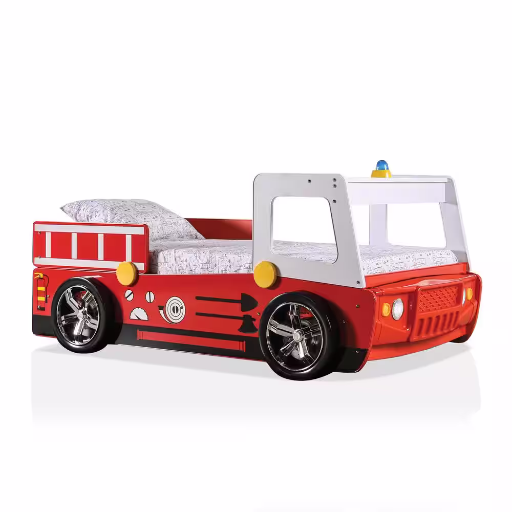Furniture of America Mitta Red Fire Truck Youth Twin Bed