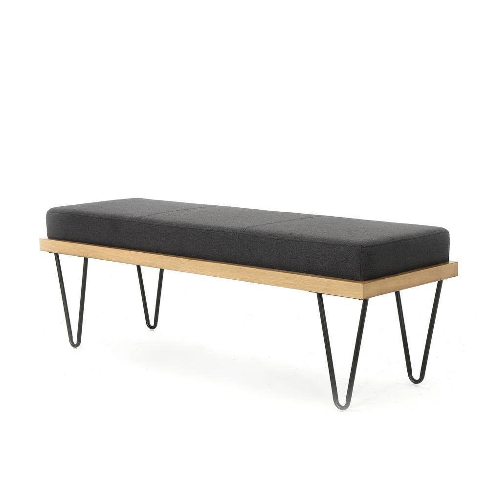 Noble House Elisha Dark Charcoal Bench with Upholstered (16.5 in. x 47.25 in. x 15.75 in.)