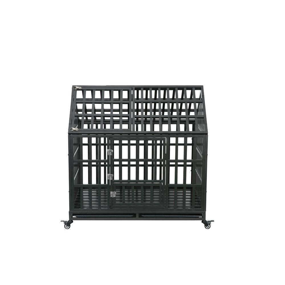 None Carbon Steel Heavy-Duty Dog Cage pet Crate with Roof in Black