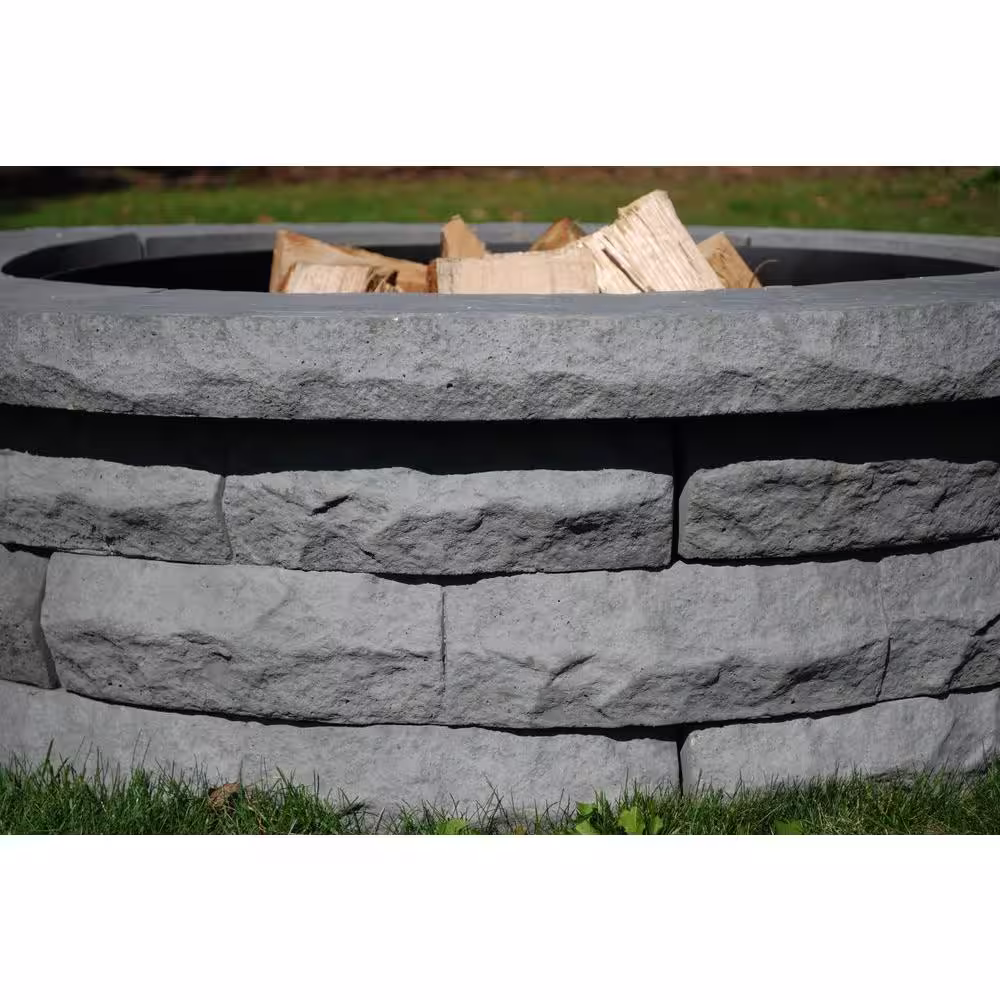 Nantucket Pavers Ledgestone 47 in. x 14 in. Round Concrete Wood Fuel Fire Pit Ring Kit Gray