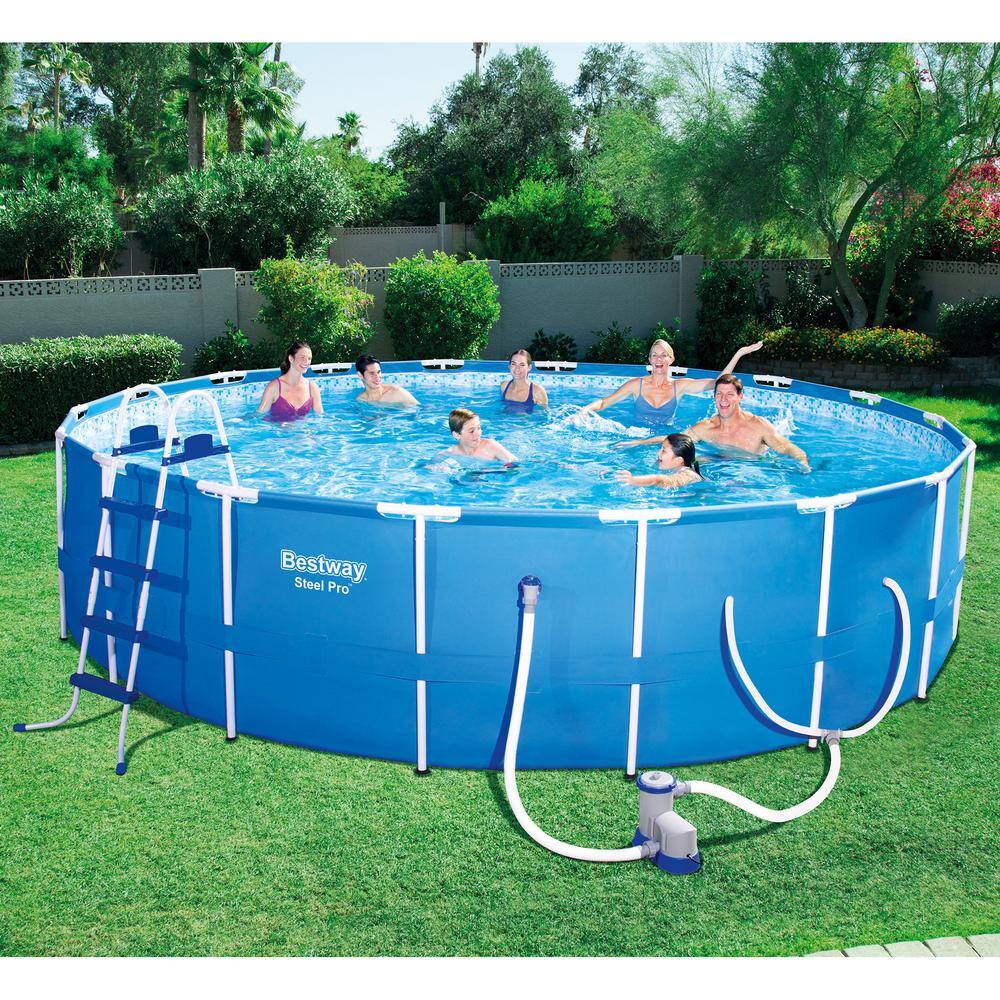 Bestway 18 ft. Round 48 in. D Steel Pro Hard Sided Frame Above Ground Pool Set with Skimmer